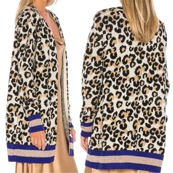 Revolve Central Park West Oversized Leopard Nio Chunky Knit Cardigan XS Striped - Picture 3 of 10